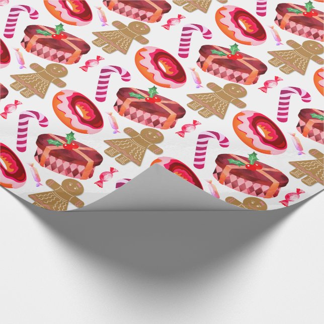 Pink Frosted Doughnuts Gingerbread Girls Candy Can Wrapping Paper (Corner)