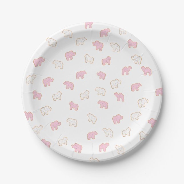 Pink Frosted sprinkle Animal Cookie party Paper Plate (Front)