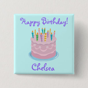 Pink Frosting Birthday Cake personalised 15 Cm Square Badge