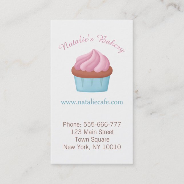 Pink Frosting Cupcake Patisserie Watercolour Business Card (Front)