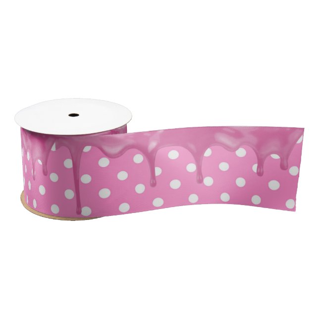 Pink Frosting on Polka Dots  Satin Ribbon (Spool)