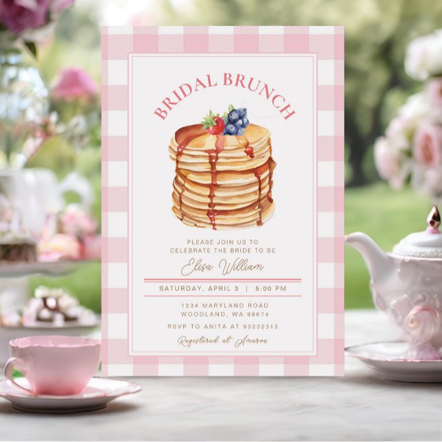 Pink Fruit Pancake Bridal Shower Brunch  Invitation (Creator Uploaded)