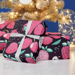 Pink fruits black decor wrapping paper