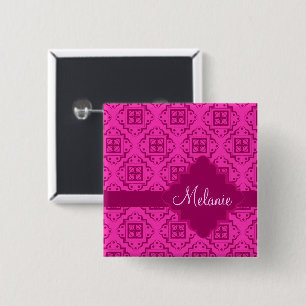 Pink Fuchsia Arabesque Moroccan Graphic 15 Cm Square Badge