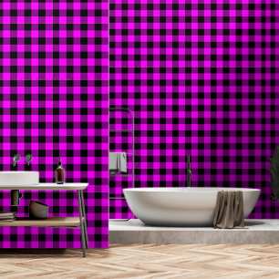 Pink Fuchsia Black 3 Inch Lumberjack Buffalo Plaid Wallpaper