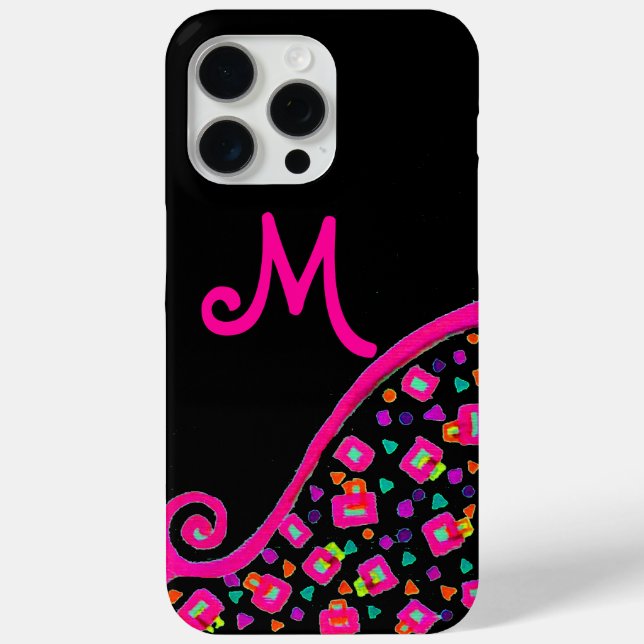 PINK FUCHSIA BLACK ABSTRACT DECO MONOGRAM Case-Mate iPhone CASE (Back)