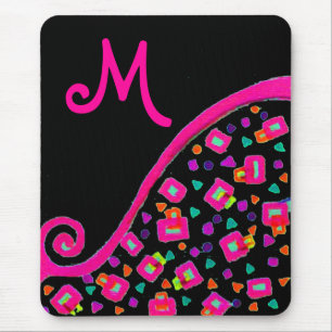PINK FUCHSIA BLACK ABSTRACT DECO MONOGRAM MOUSE MAT