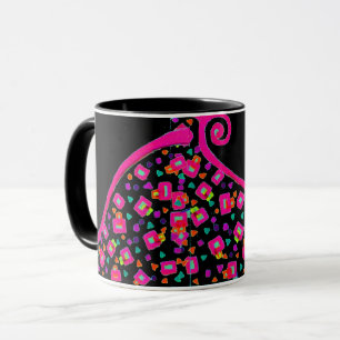 PINK FUCHSIA BLACK ABSTRACT DECO MONOGRAM MUG