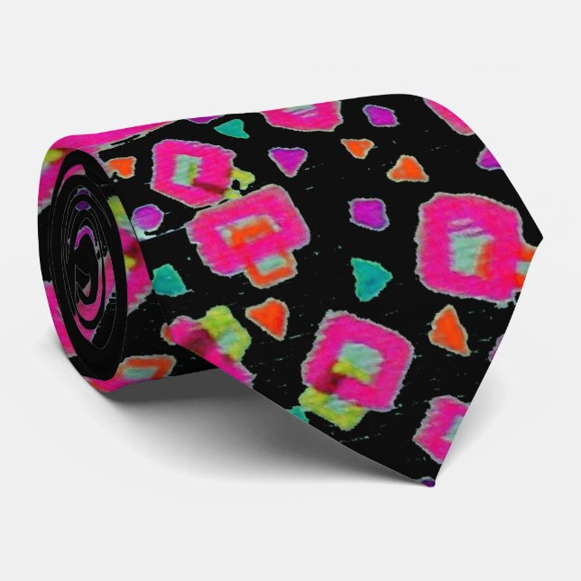 PINK FUCHSIA BLACK ABSTRACT DECO TIE (Rolled)