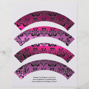 PINK FUCHSIA BLACK DAMASK CUPCAKE LINER CUTOUT