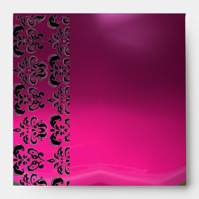 PINK FUCHSIA BLACK DAMASK Purple Amethyst Gold Envelopes (Front)
