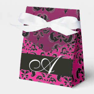 PINK, FUCHSIA BLACK,PURPLE DAMASK WEDDING MONOGRAM FAVOUR BOX