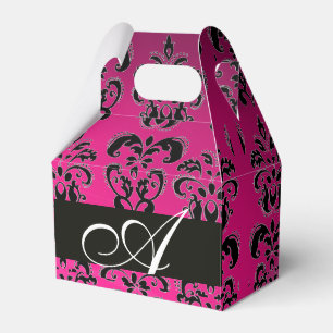 PINK, FUCHSIA BLACK,PURPLE DAMASK WHITE MONOGRAM FAVOUR BOX