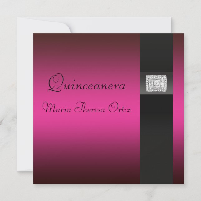 Pink Fuchsia Black Quinceanera 15th Birthday Party Invitation (Front)