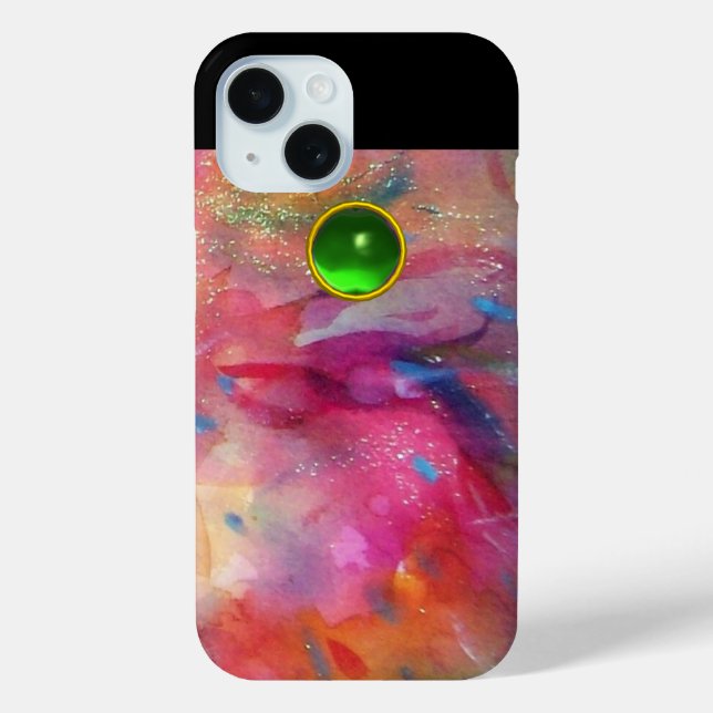 PINK FUCHSIA BLUE ABSTRACT Green Emerald Gemstone Case-Mate iPhone Case (Back)