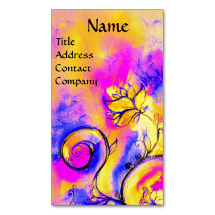 PINK FUCHSIA BLUE YELLOW WHIMSICAL FLOWERS 	Magnetic BUSINESS CARD