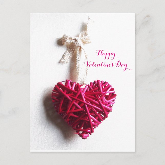 PINK FUCHSIA BRAIDED HEART ,VALENTINE'S DAY HOLIDAY POSTCARD (Front)