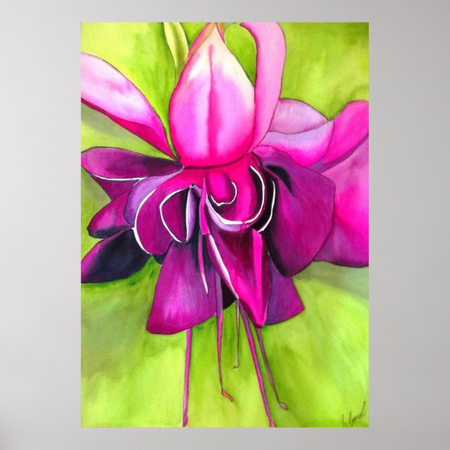 Pink Fuchsia bright watercolor modern flower art Poster (Front)