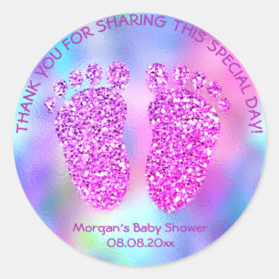 Pink Fuchsia Feet Baby Shower Favour Thank You Classic Round Sticker
