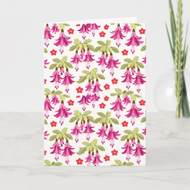 Pink Fuchsia Floral Pattern – Retro Botanical Card (Front)