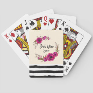 Pink Fuchsia Floral Poppies Wreath Best Mum Ever Playing Cards