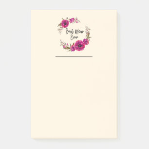 Pink Fuchsia Floral Poppies Wreath  Best Mum Ever Post-it Notes