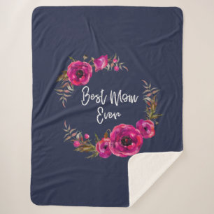 Pink Fuchsia Floral Poppies Wreath Best Mum Ever Sherpa Blanket