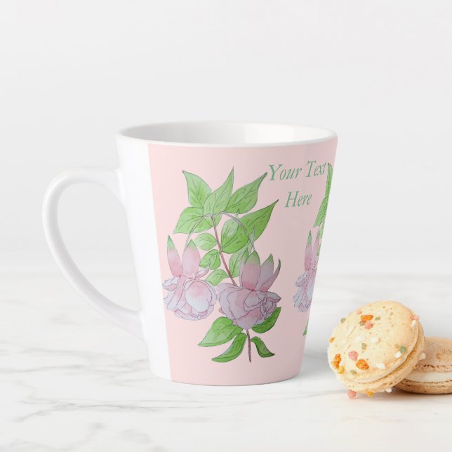 Pink fuchsia flower with leaves floral latte mug (In Situ)