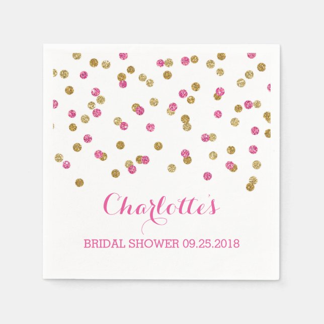 Pink Fuchsia Gold Confetti Bridal Shower Napkin (Front)