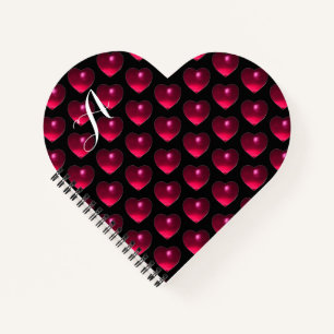 PINK FUCHSIA HEARTS ,BLACK Valentines Day Monogram Notebook