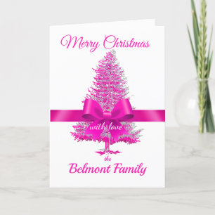 Pink Fuchsia Holiday Tree Ribbon Bow Custom Name