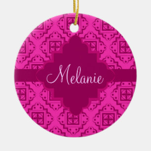 Pink Fuchsia & Magenta Arabesque Moroccan Graphic Ceramic Tree Decoration