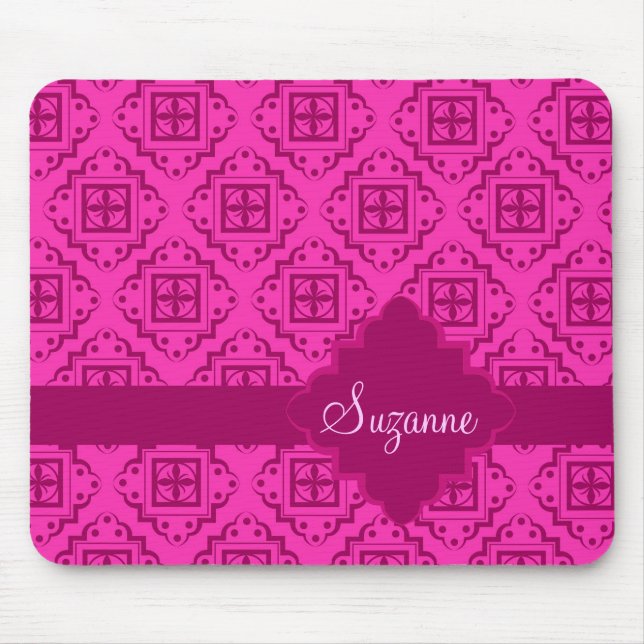 Pink Fuchsia & Magenta Arabesque Moroccan Graphic Mouse Mat (Front)