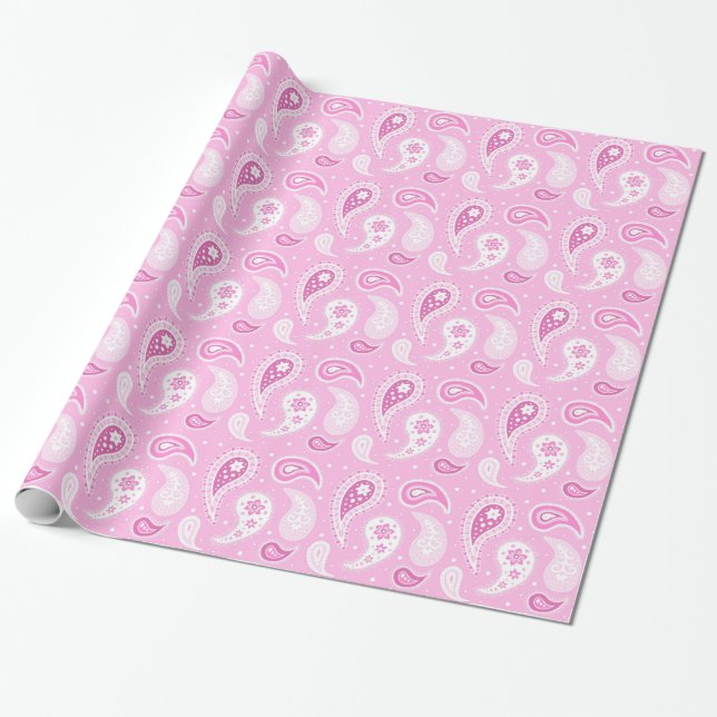 Pink Fuchsia Paisley Pattern Wrapping Paper (Unrolled)
