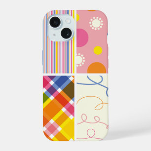Pink Fuchsia Plaid Stripes Dots Scribbles Pattern iPhone 15 Case