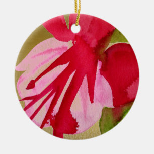 Pink Fuchsia pop art watercolour flower Ceramic Tree Decoration