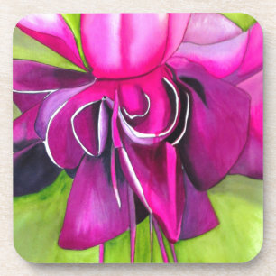 Pink Fuchsia pop art watercolour flower Coaster