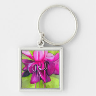 Pink Fuchsia pop art watercolour flower Key Ring