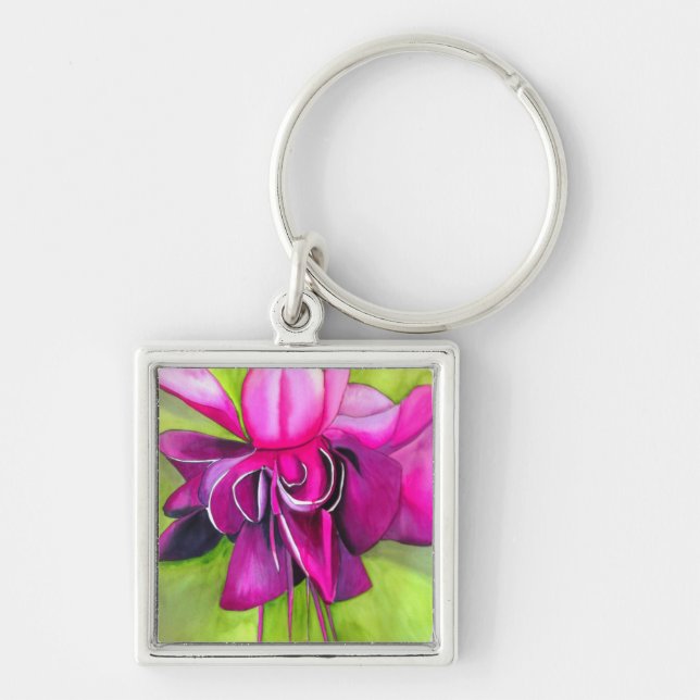 Pink Fuchsia pop art watercolour flower Key Ring (Front)