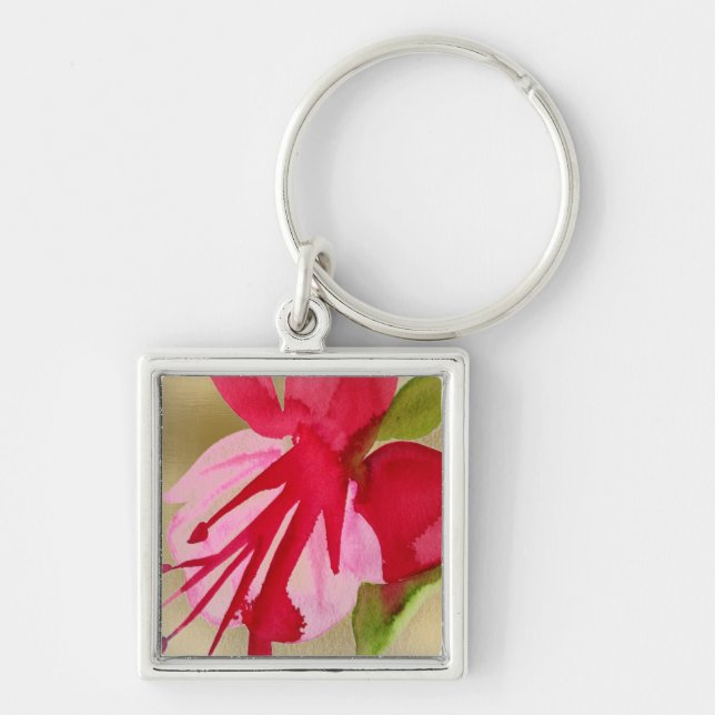 Pink Fuchsia pop art watercolour flower Key Ring (Front)