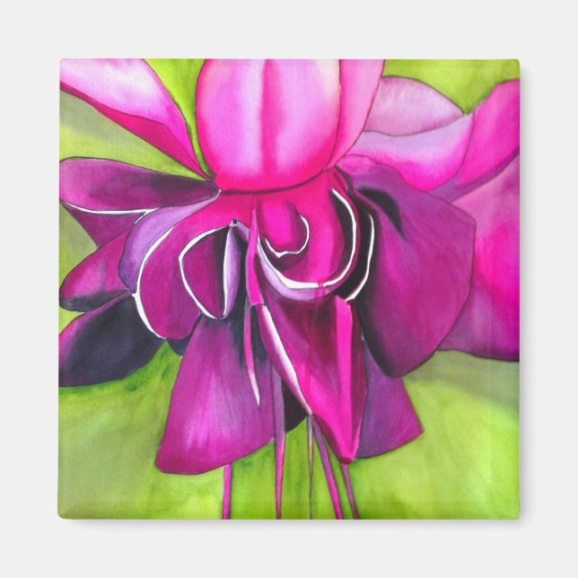 Pink Fuchsia pop art watercolour flower Magnet (Front)