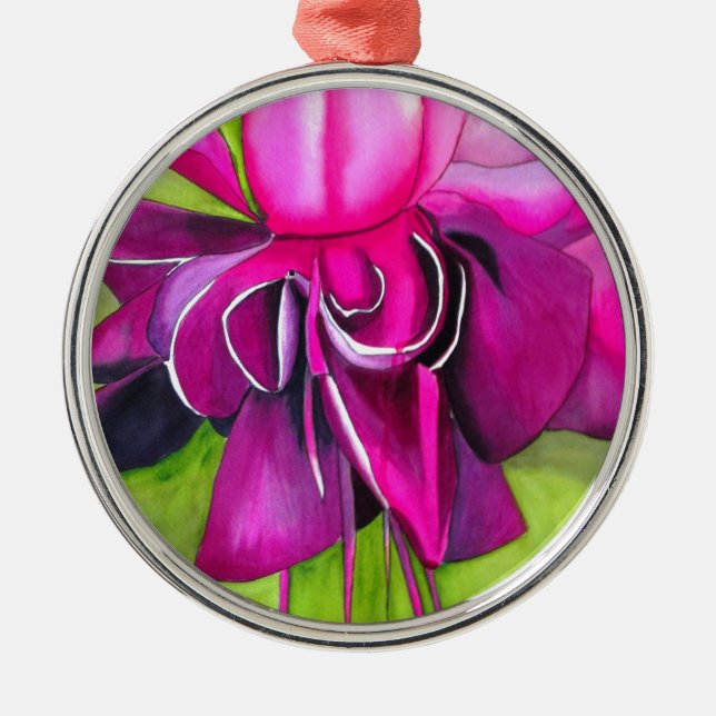 Pink Fuchsia pop art watercolour flower Metal Tree Decoration (Front)