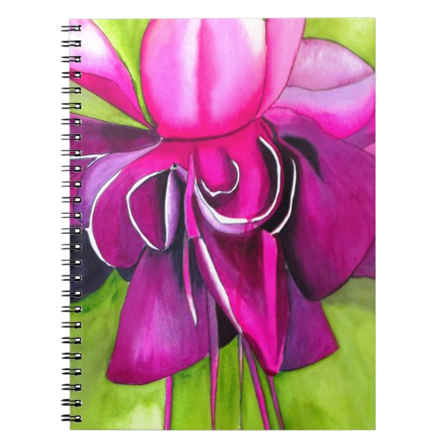 Pink Fuchsia pop art watercolour flower Notebook (Front)