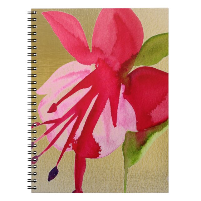 Pink Fuchsia pop art watercolour flower Notebook (Front)