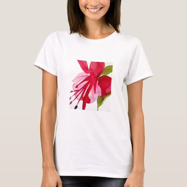 Pink Fuchsia pop art watercolour flower T-Shirt (Front)