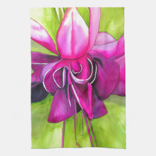 Pink Fuchsia pop art watercolour flower Tea Towel