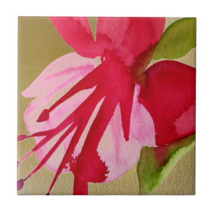 Pink Fuchsia pop art watercolour flower Tile