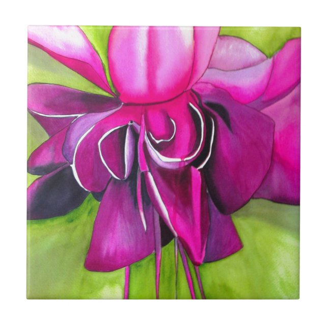 Pink Fuchsia pop art watercolour flower Tile (Front)