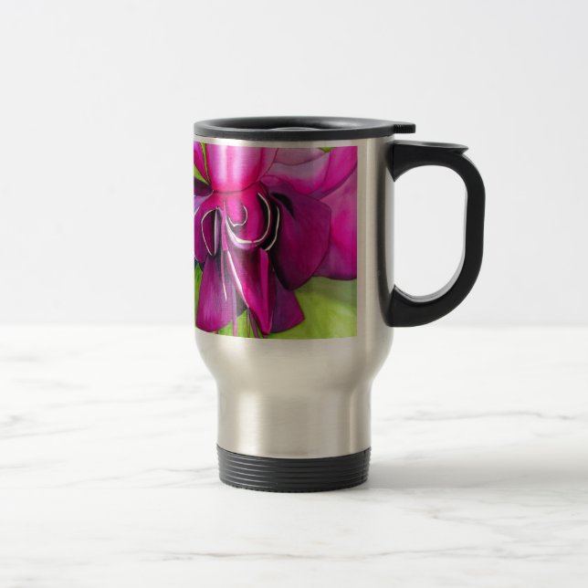 Pink Fuchsia pop art watercolour flower Travel Mug (Right)