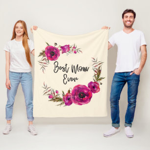 Pink Fuchsia Poppies  Best Mum Ever - Mother's Da Fleece Blanket